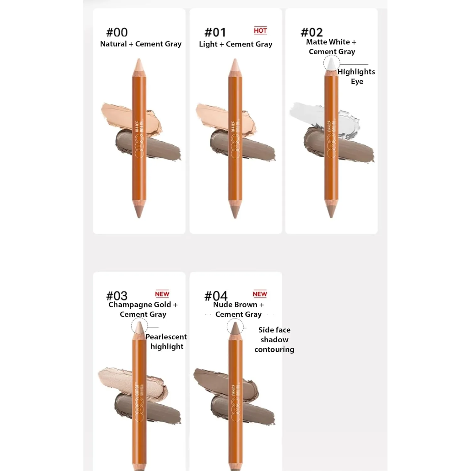 1 PC Double Ends Contour Pencil Contour Highlighter, Multi Functional Facial Contour Highlighter Pencil, Countour & Highlighter Duo Pencil (01#, 5g)