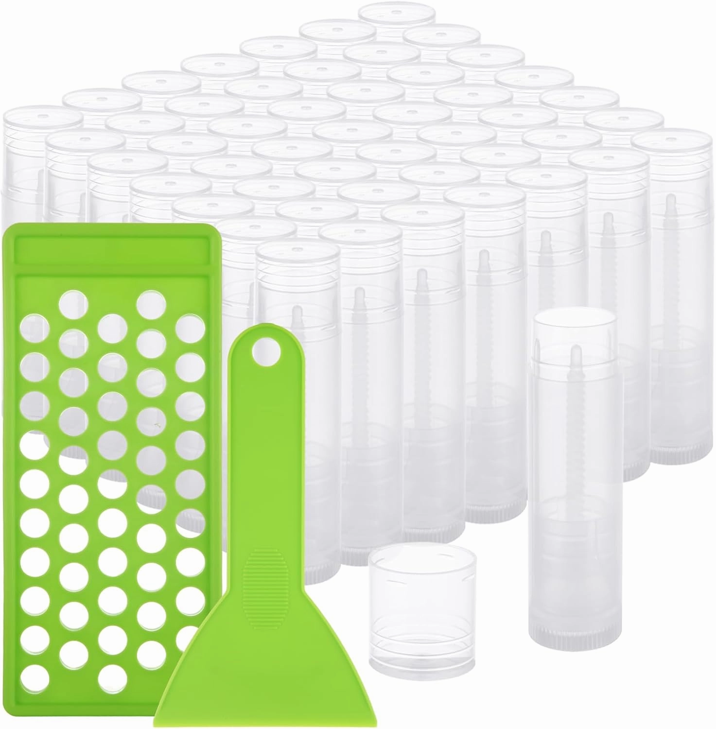 100Pcs Twist-up Lip Balm Tubes with Filling Tray and Spatula, 5.5ml (3/16 Oz) Empty Plastic Lip Gloss Balm Containers for DIY Homemade Lipsticks, Chapsticks and Homemade Solid Perfume