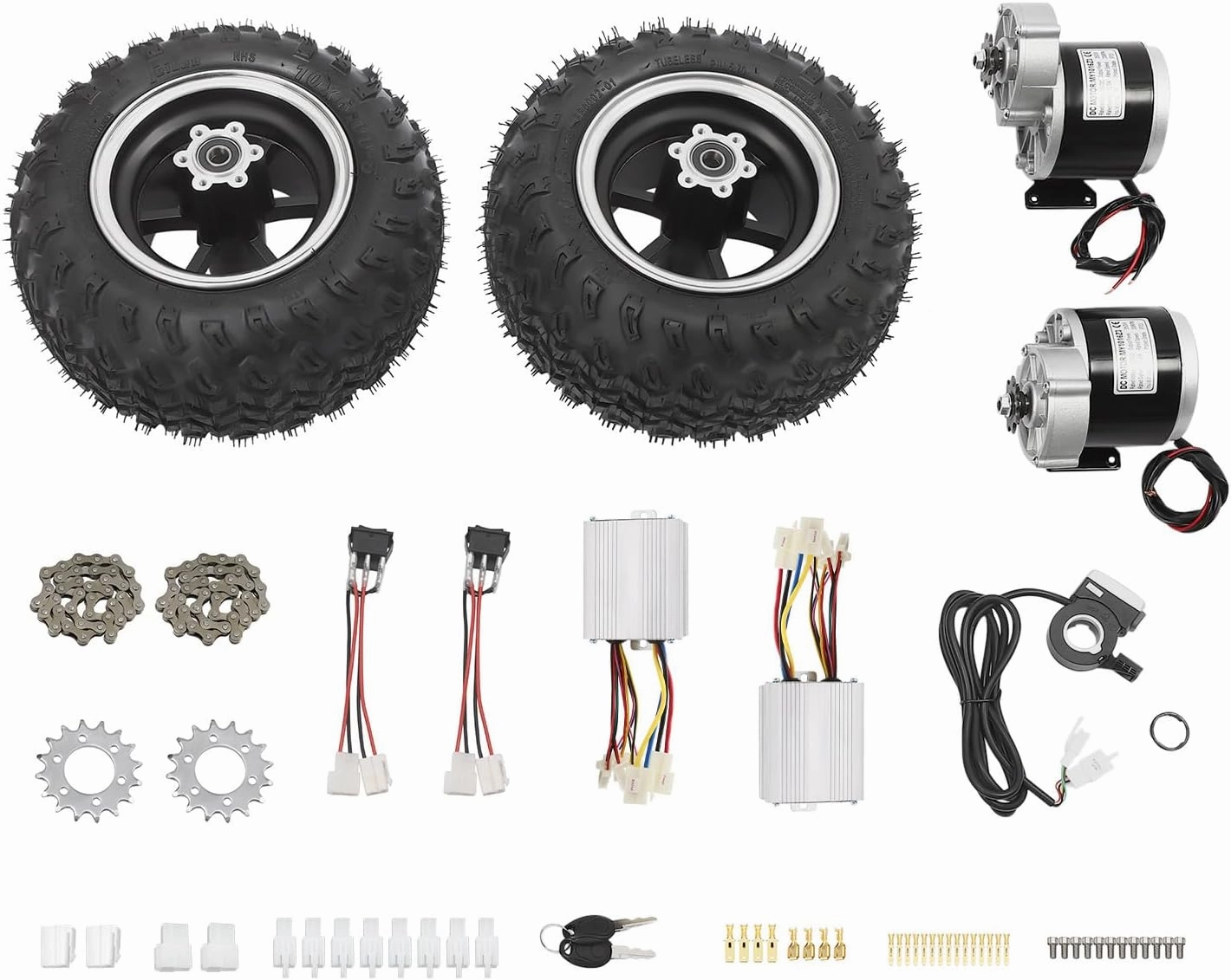 10 Inch Motor Drive Air Wheel Conversion Kit Electric Scooter Air Wheels Conversion Kit Double Wheel Set for Go-Karts Beach Scooter Trolley Cart and Wheelchair (Thumb Throttle, 36V 350W)