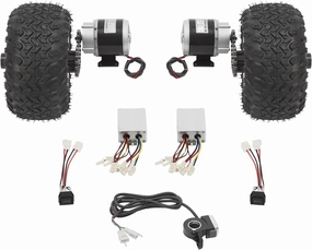 10 Inch Motor Drive Air Wheel Conversion Kit Electric Scooter Air Wheels Conversion Kit Double Wheel Set for Go-Karts Beach Scooter Trolley Cart and Wheelchair (Thumb Throttle, 36V 350W)