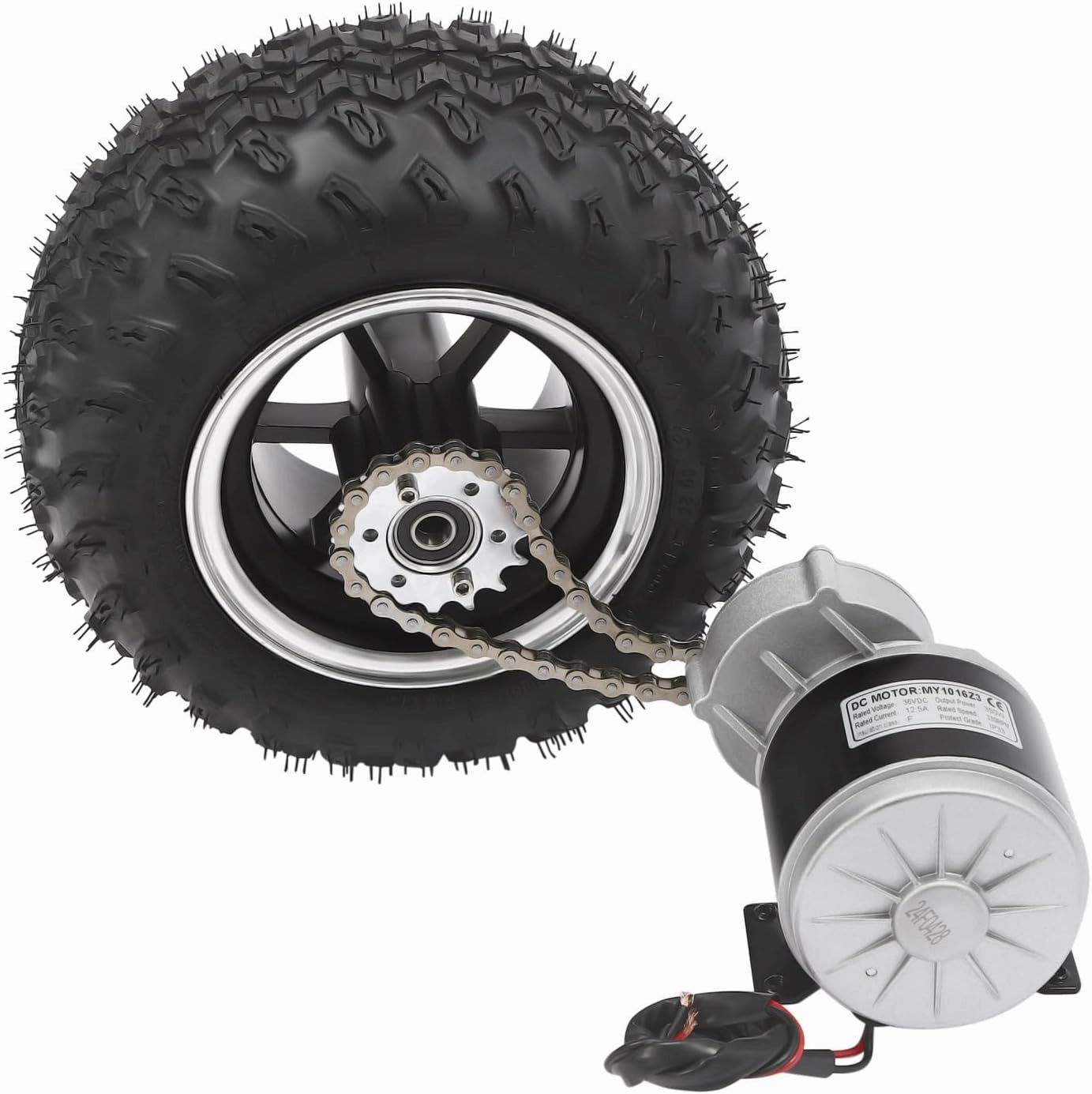 10 Inch Motor Drive Air Wheel Conversion Kit Electric Scooter Air Wheels Conversion Kit Double Wheel Set for Go-Karts Beach Scooter Trolley Cart and Wheelchair (Thumb Throttle, 36V 350W)