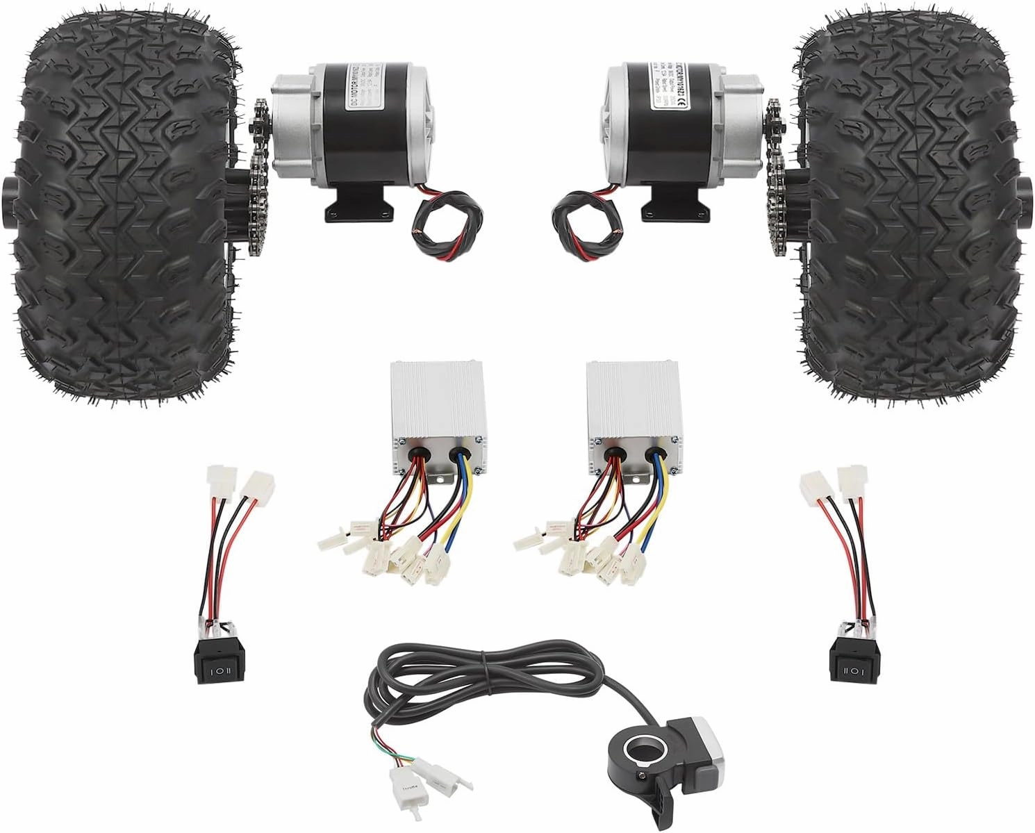 10 Inch Motor Drive Air Wheel Conversion Kit Electric Scooter Air Wheels Conversion Kit Double Wheel Set for Go-Karts Beach Scooter Trolley Cart and Wheelchair (Thumb Throttle, 36V 350W)