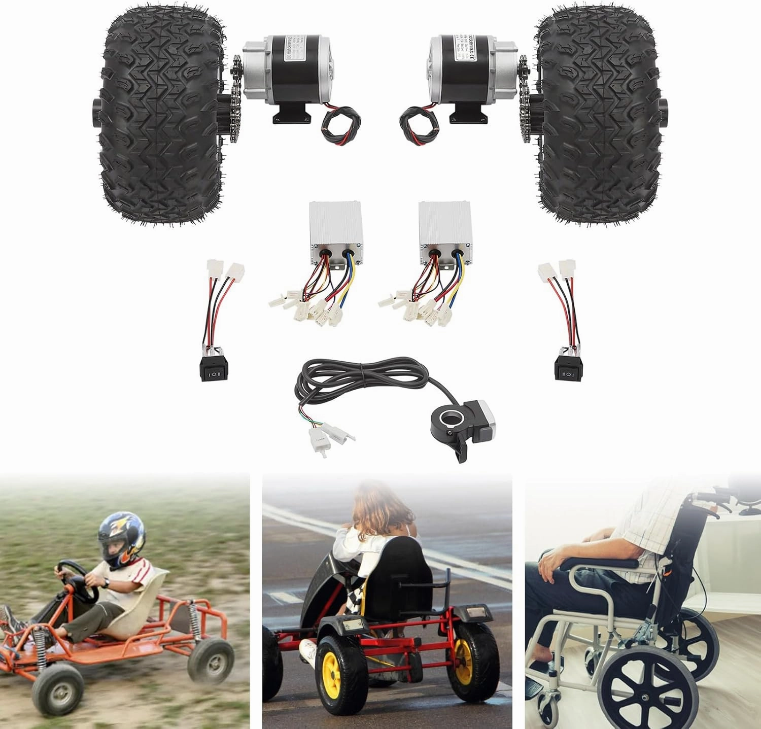 10 Inch Motor Drive Air Wheel Conversion Kit Electric Scooter Air Wheels Conversion Kit Double Wheel Set for Go-Karts Beach Scooter Trolley Cart and Wheelchair (Thumb Throttle, 36V 350W)
