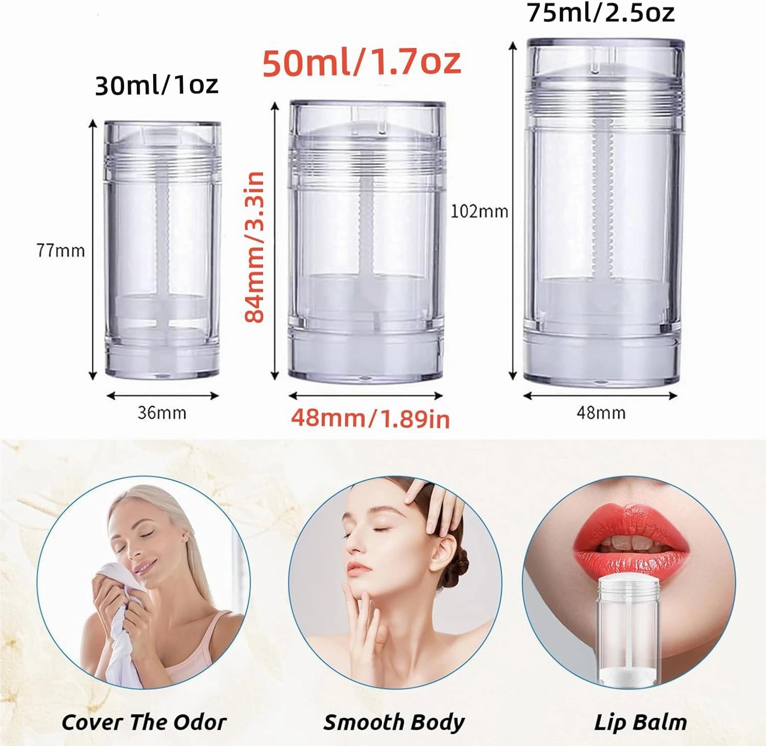 10 Pack 50ML/1.7 Oz Clear Empty Deodorant Containers Twist Up Filling Stick Plastic Deodorant Container Round Lip Balm Tubes Refillable Deodorant Tubes DIY Deodorant Lipstick Crayon Chapstick