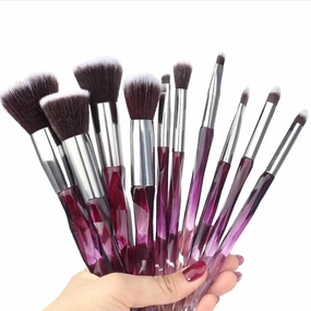 10-Piece Purple Crystal Glass Makeup Brush Set – Premium Elegant Brushes for Perfect Makeup Application