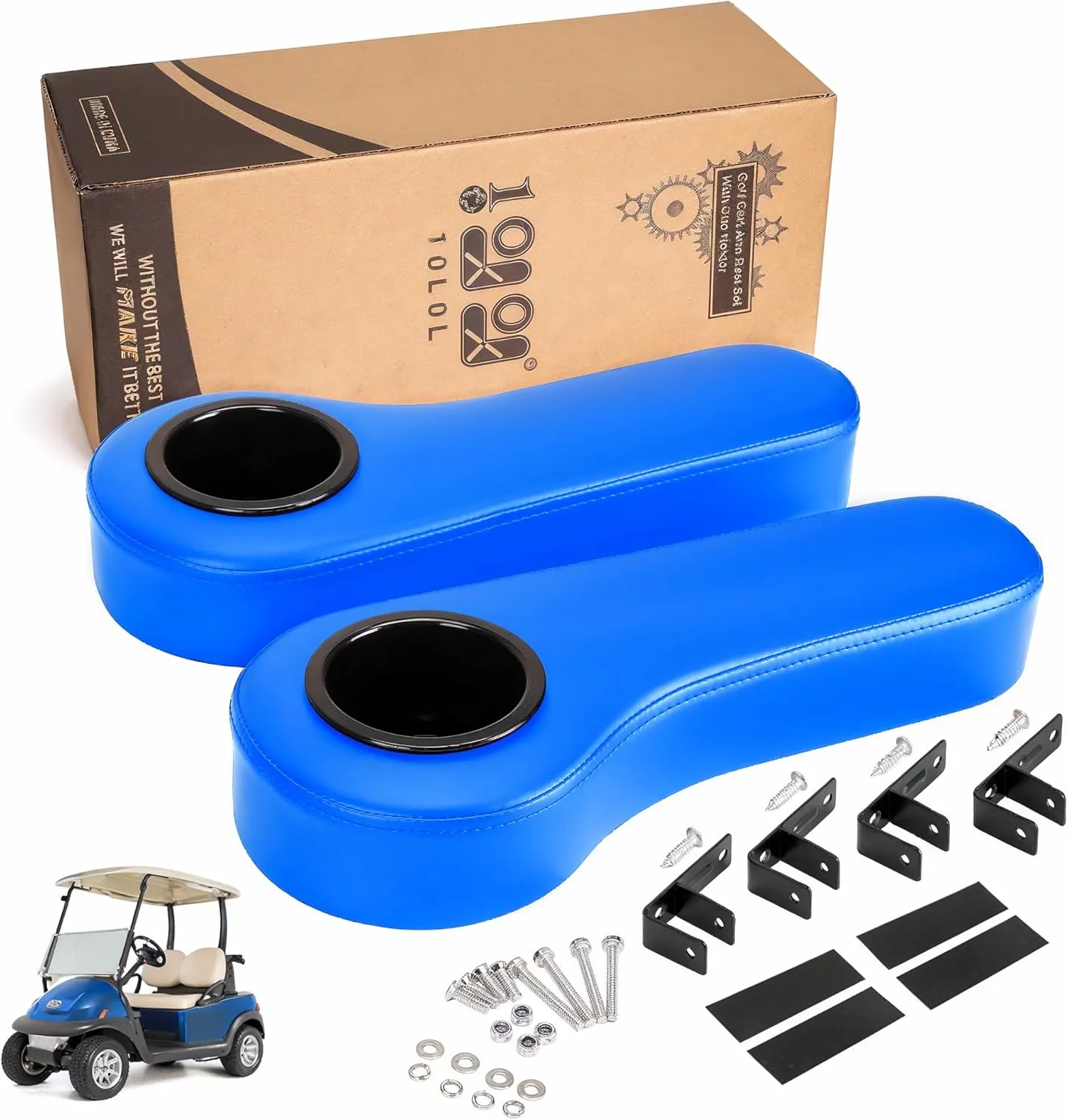 10L0L Golf Cart Rear Seat Kit Arm Rest Set with Cup Holder for Yamaha EZGO Club Car Golf Cart UV-Proof Coating Long Lasting, No Drilling Kits Include