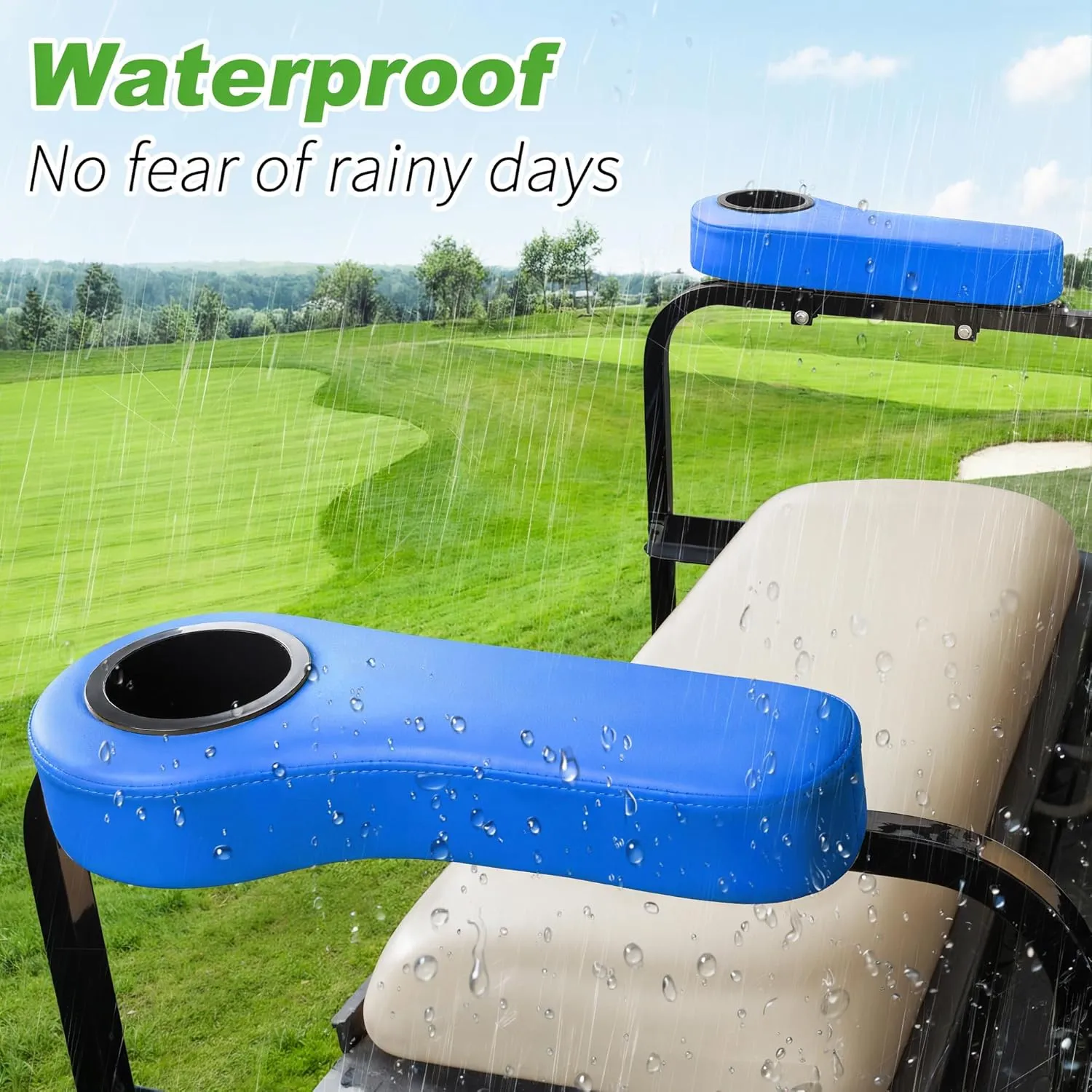 10L0L Golf Cart Rear Seat Kit Arm Rest Set with Cup Holder for Yamaha EZGO Club Car Golf Cart UV-Proof Coating Long Lasting, No Drilling Kits Include
