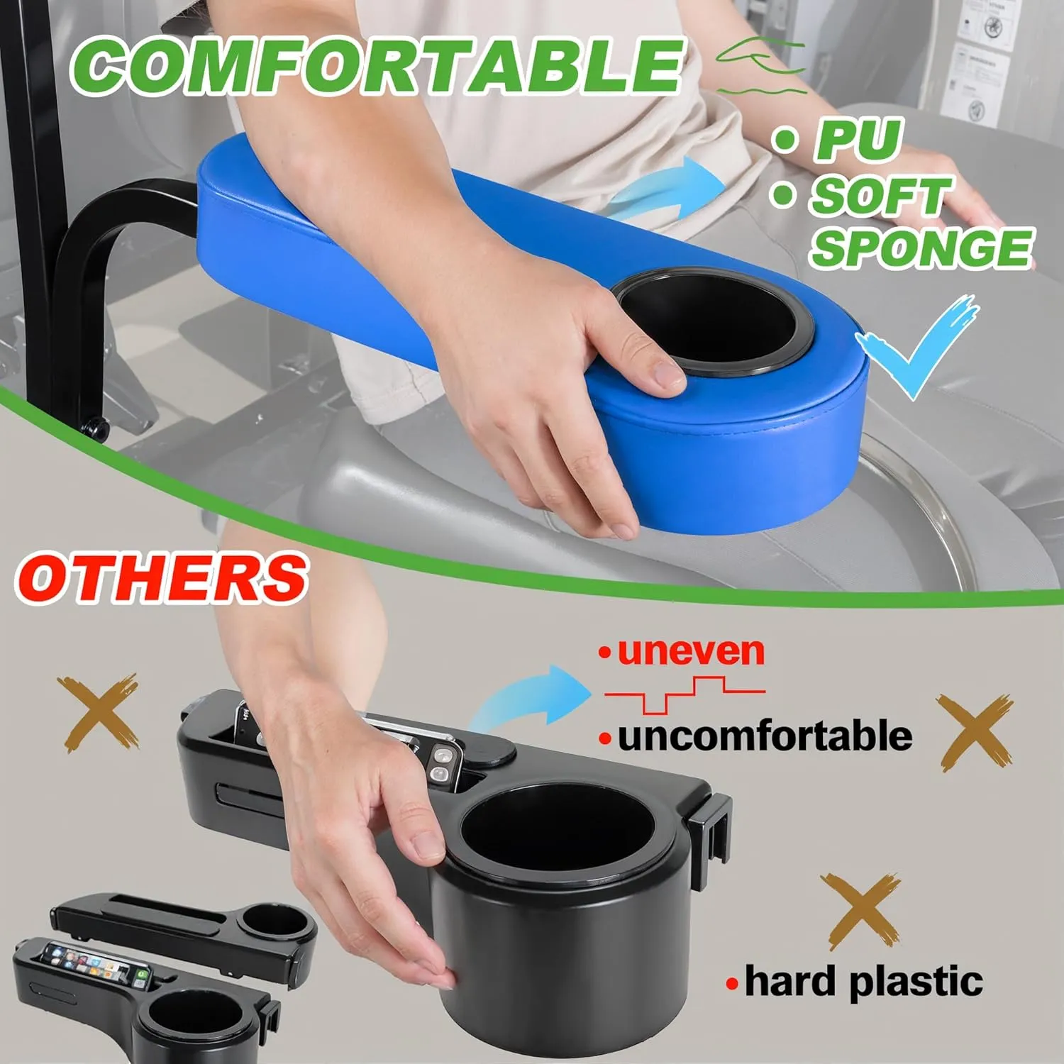 10L0L Golf Cart Rear Seat Kit Arm Rest Set with Cup Holder for Yamaha EZGO Club Car Golf Cart UV-Proof Coating Long Lasting, No Drilling Kits Include
