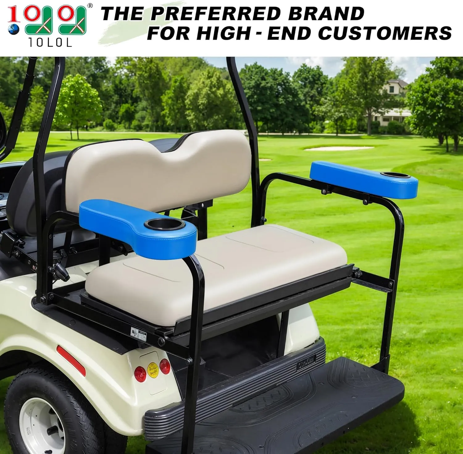 10L0L Golf Cart Rear Seat Kit Arm Rest Set with Cup Holder for Yamaha EZGO Club Car Golf Cart UV-Proof Coating Long Lasting, No Drilling Kits Include