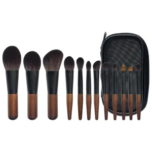 12 Pcs Mini Makeup Brush Set - Soft Fibre Hair Eyeshadow & Contour Brushes with Wooden Handle and Aluminum Ferrule(A)