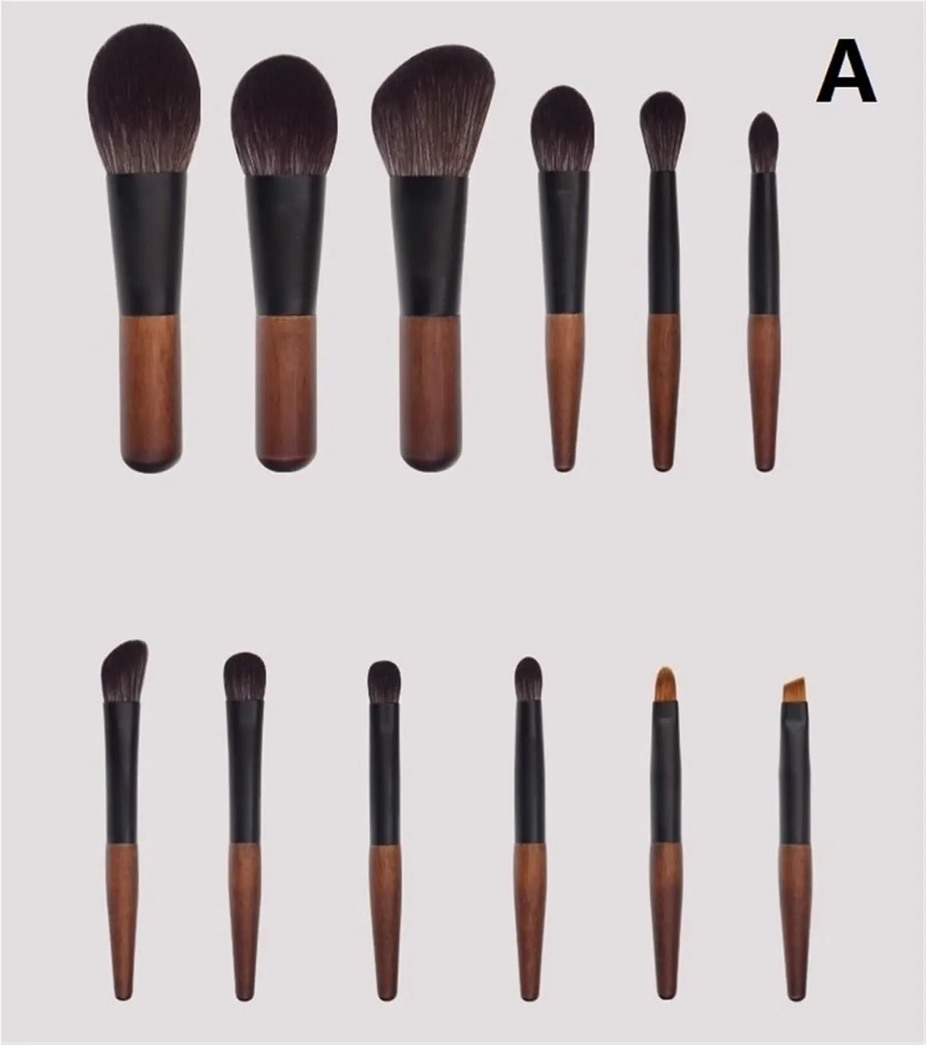 12 Pcs Mini Makeup Brush Set - Soft Fibre Hair Eyeshadow & Contour Brushes with Wooden Handle and Aluminum Ferrule(A)