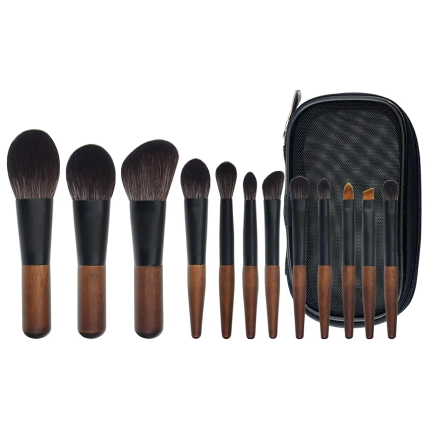 12 Pcs Mini Makeup Brush Set - Soft Fibre Hair Eyeshadow & Contour Brushes with Wooden Handle and Aluminum Ferrule(A)