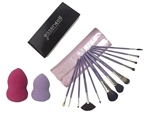 12 Pieces Makeup Brush Set, Light Purple with Makeup Blender Sponge and Travel Essentials Case