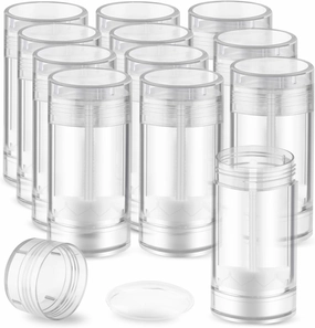 12 Pack 2.5 oz/75ml Plastic Deodorant Container,Empty Round Twist-Up Bottom Filling Stick Tube for Deodorant,Solid Lotion Bar,Body Balm,Soap Stick,Sunscreen-UPSIDE DOWN FILLING (Crystal Clear)