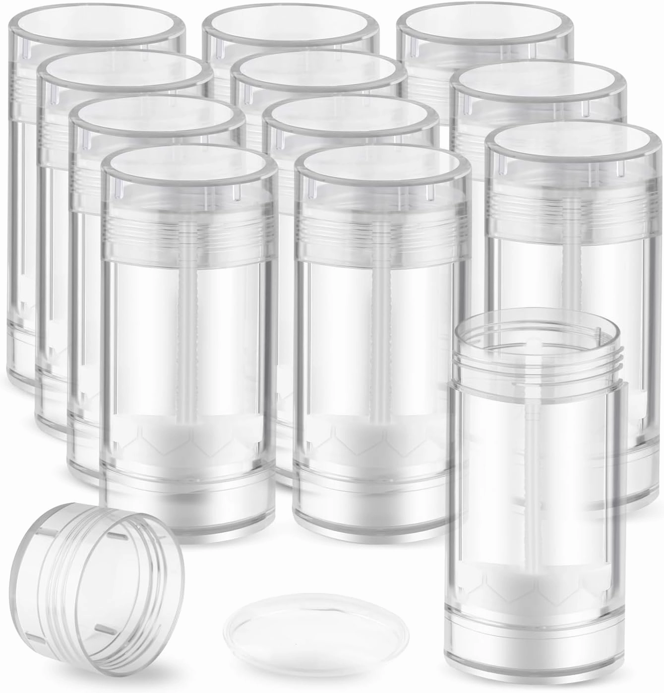 12 Pack 2.5 oz/75ml Plastic Deodorant Container,Empty Round Twist-Up Bottom Filling Stick Tube for Deodorant,Solid Lotion Bar,Body Balm,Soap Stick,Sunscreen-UPSIDE DOWN FILLING (Crystal Clear)