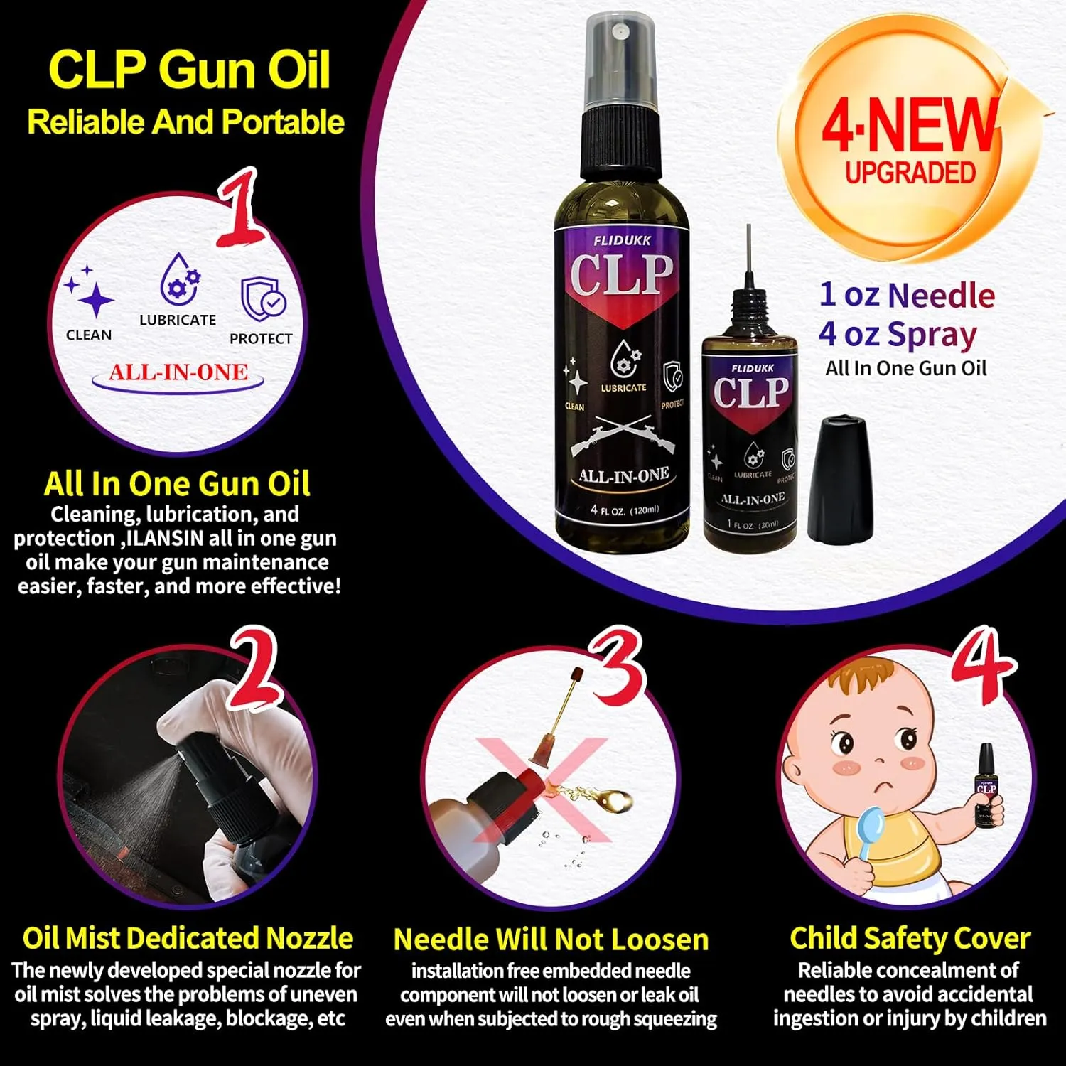 12Ga /9mm / 5.56mm Bore Cleaner  5oz CLP Oil(Needle Spray) Gun Cleaning Kits,Gun Cleaning Supplies with Gun Snake,Gun Cleaning Patches,6-inch Swabs,Gun Brushes,Metal Picks,Gun Cloth,Glove,Box
