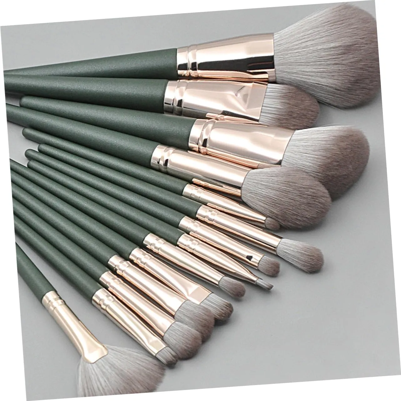 14pcs Makeup Brush Set Wooden Handle Blackish Green Cosmetic Brushes for Foundation Blush Eyeshadow and Contour for Daily and Special Occasions