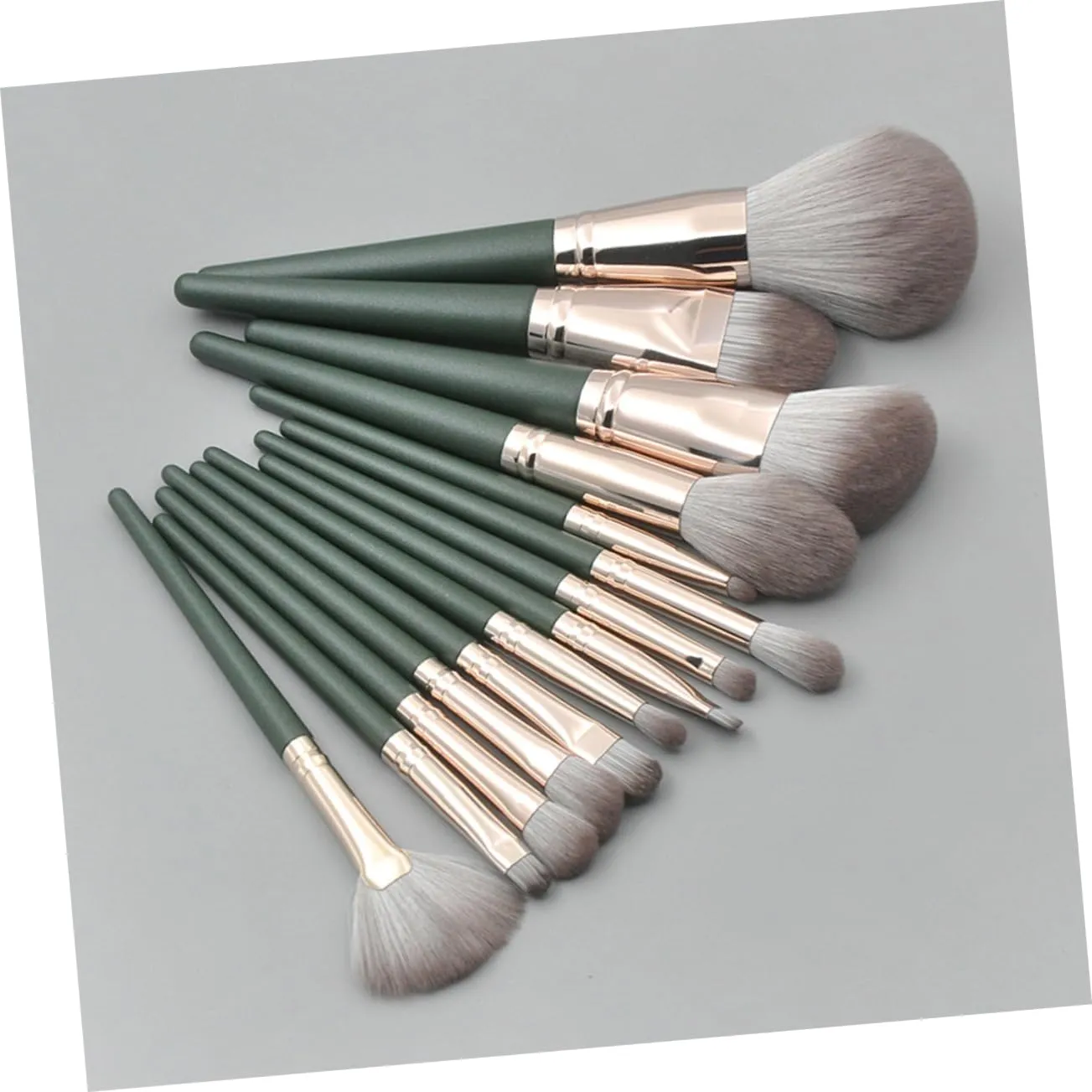 14pcs Makeup Brush Set Wooden Handle Blackish Green Cosmetic Brushes for Foundation Blush Eyeshadow and Contour for Daily and Special Occasions