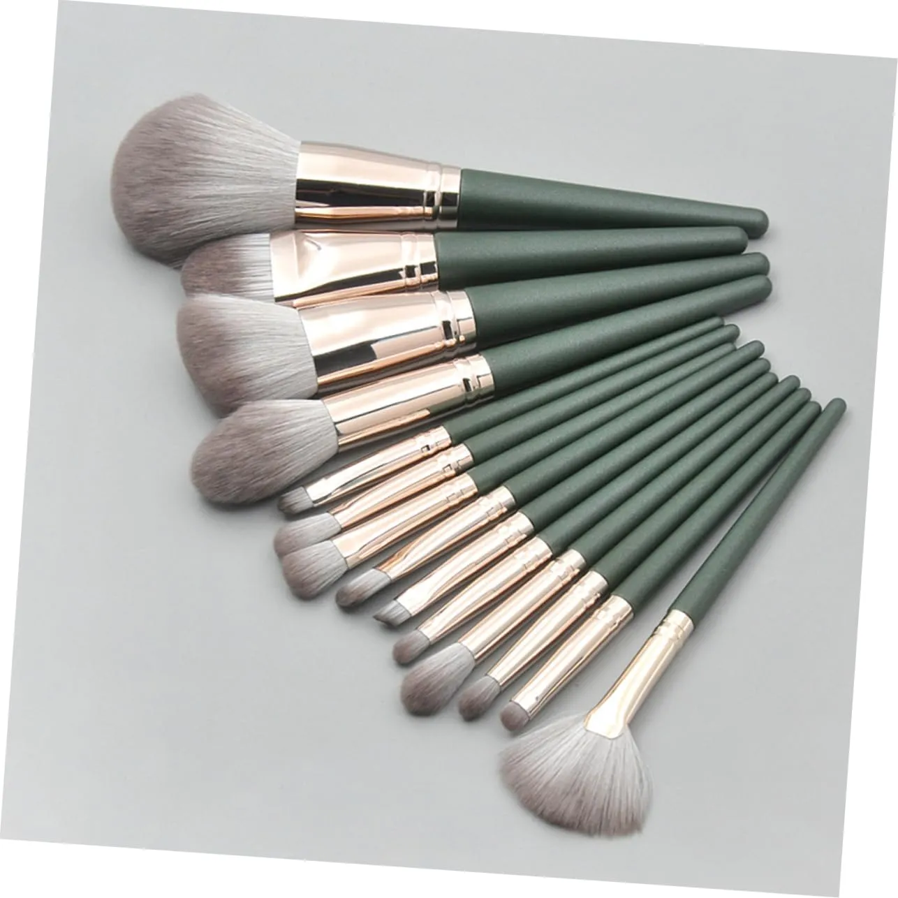 14pcs Makeup Brush Set Wooden Handle Blackish Green Cosmetic Brushes for Foundation Blush Eyeshadow and Contour for Daily and Special Occasions