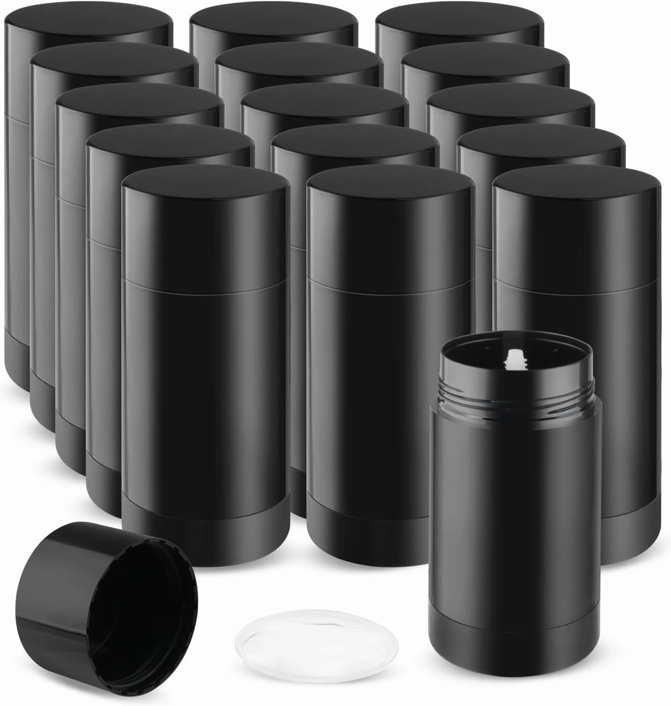 15 Pack 1 oz/30ml Plastic Travel Size Deodorant Container,Empty Round Twist-Up Stick Tube for Homemade Deodorant,Solid Lotion Bars,Body Balm,Soap Sticks,Sunscreen-UPSIDE DOWN FILLING (Black)