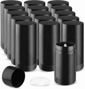 15 Pack 1 oz/30ml Plastic Travel Size Deodorant Container,Empty Round Twist-Up Stick Tube for Homemade Deodorant,Solid Lotion Bars,Body Balm,Soap Sticks,Sunscreen-UPSIDE DOWN FILLING (Black)