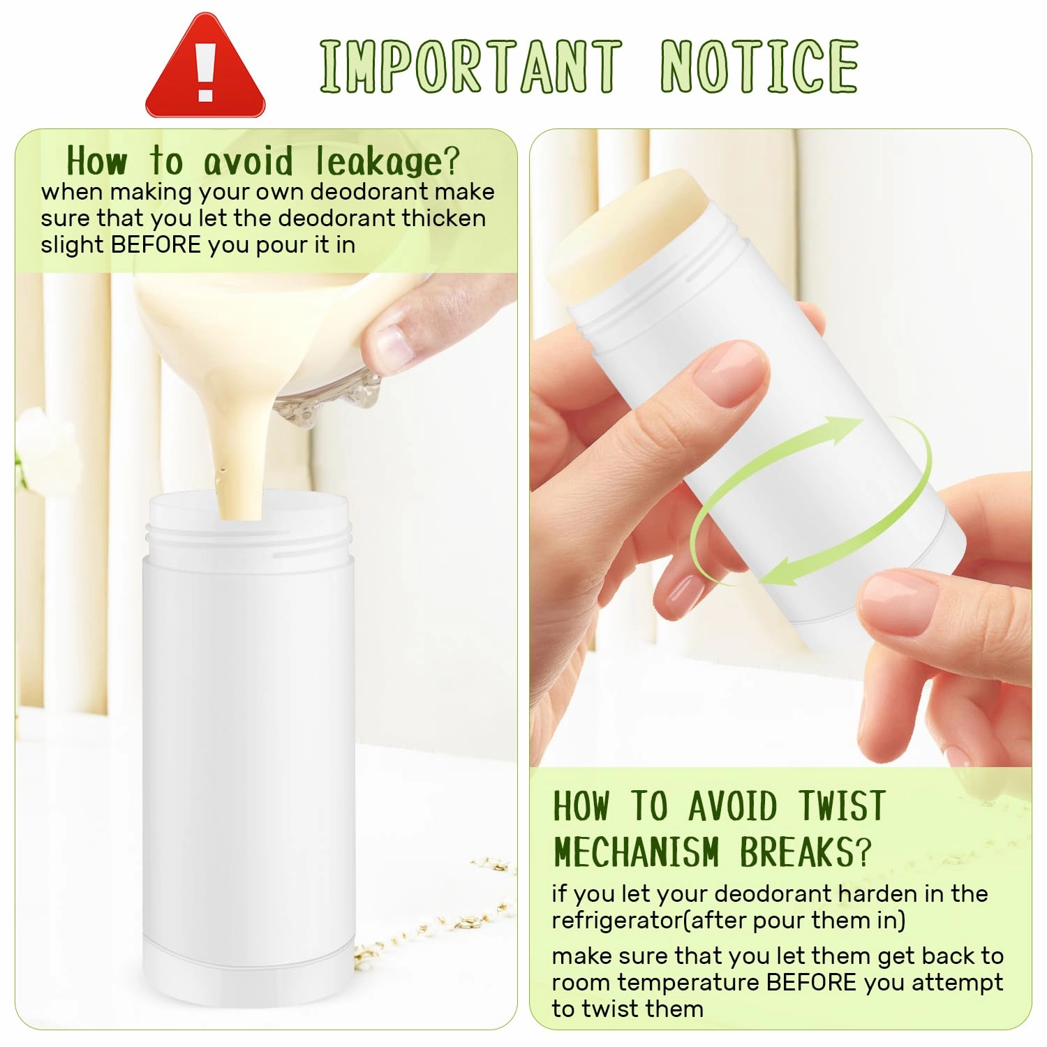 15 Pcs Plastic Empty Deodorant Containers Twist-up DIY Deodorant Tubes Top Filling Refillable Lip Balm Tubes For Deodorant Lip Balm Lotion Sticks etc (white, 60ml/2oz)