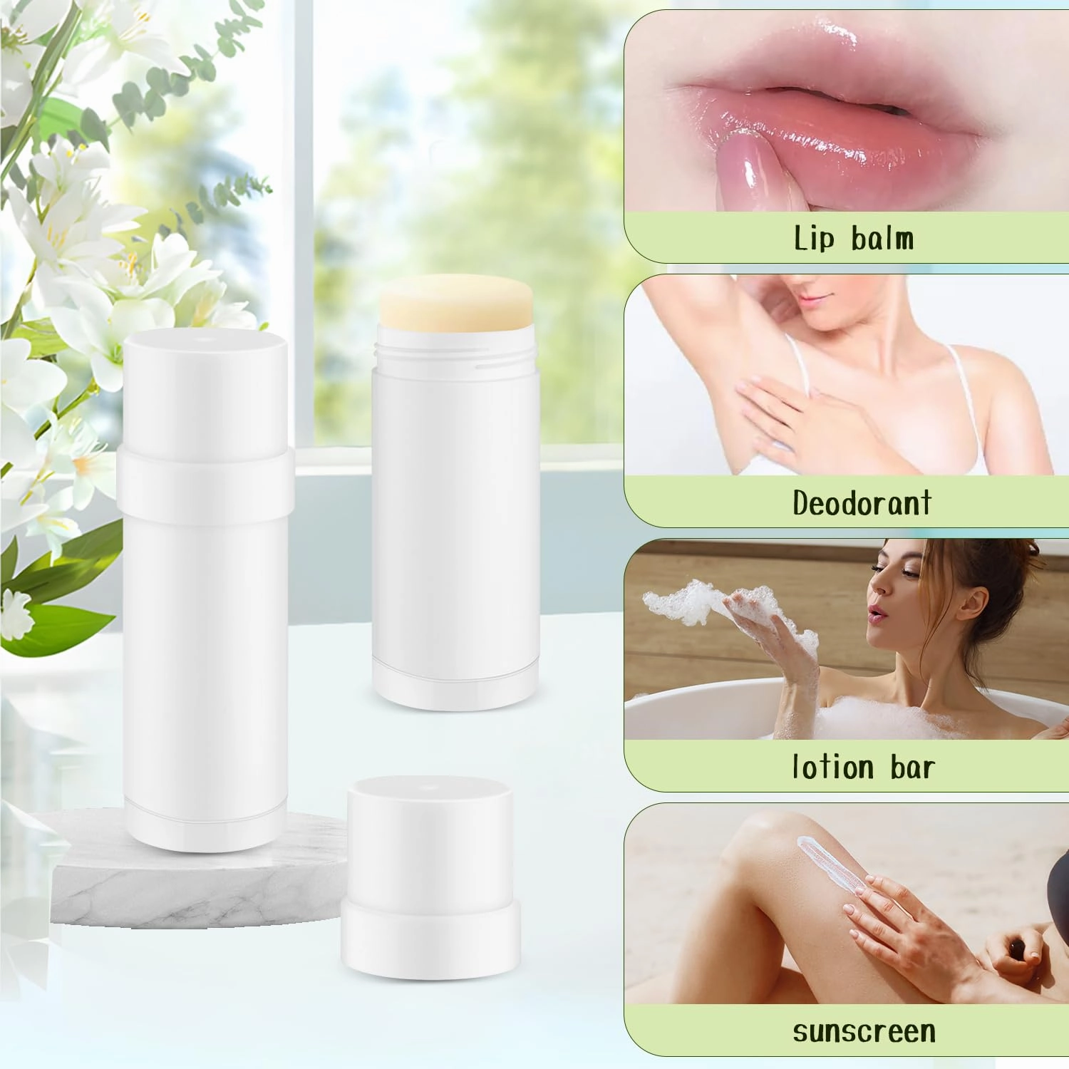 15 Pcs Plastic Empty Deodorant Containers Twist-up DIY Deodorant Tubes Top Filling Refillable Lip Balm Tubes For Deodorant Lip Balm Lotion Sticks etc (white, 60ml/2oz)