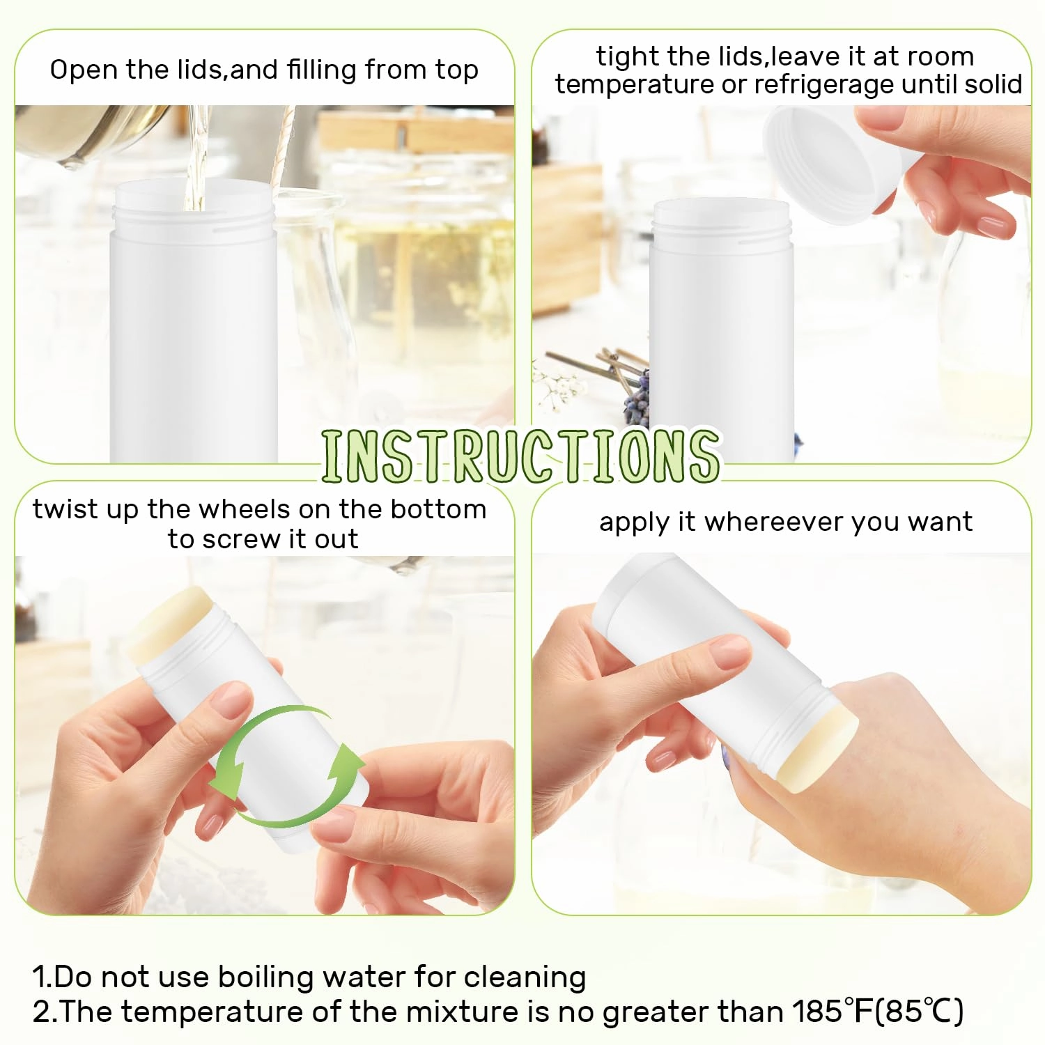 15 Pcs Plastic Empty Deodorant Containers Twist-up DIY Deodorant Tubes Top Filling Refillable Lip Balm Tubes For Deodorant Lip Balm Lotion Sticks etc (white, 60ml/2oz)