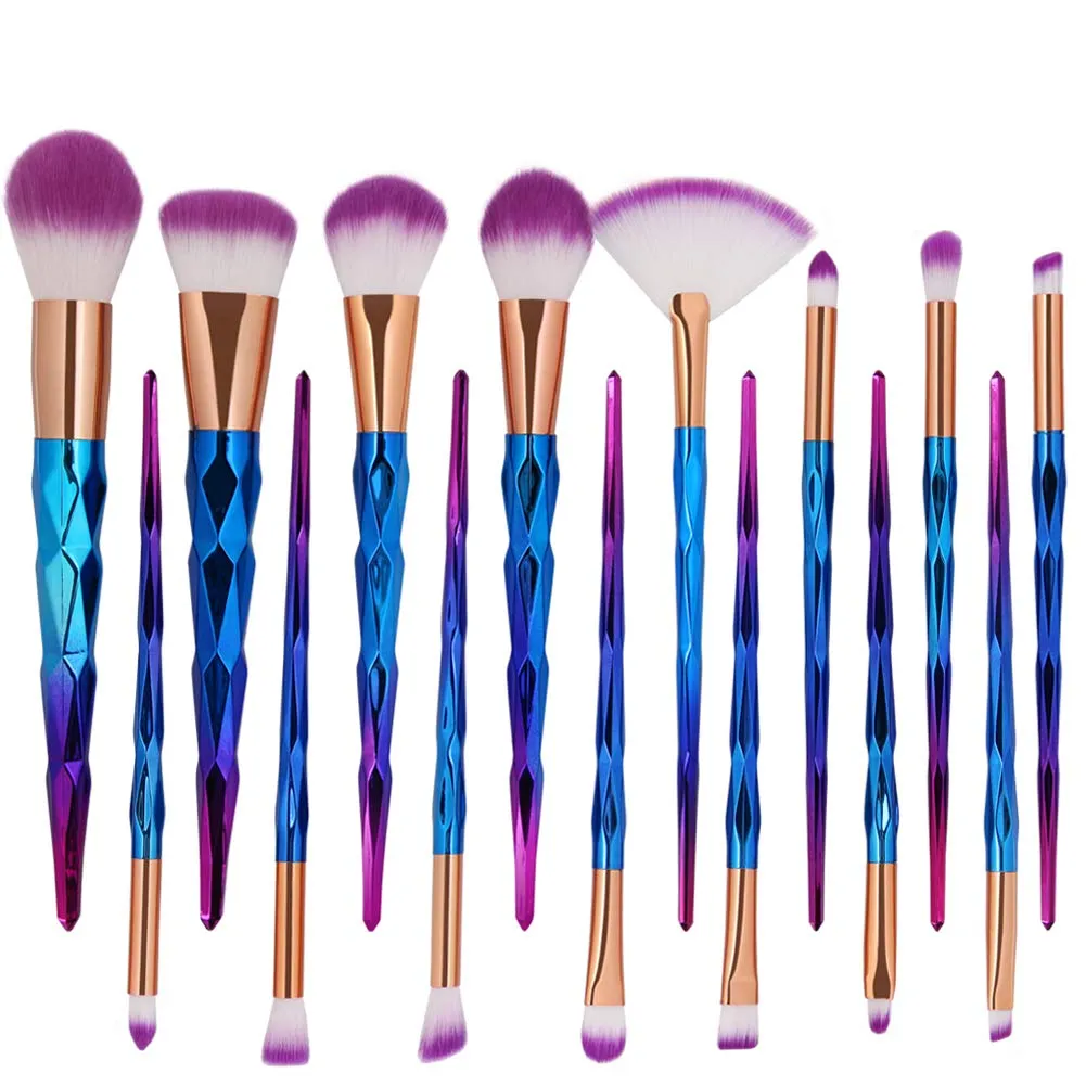 15pcs Makeup Brushes Set,Diamond Handle Cosmetic Brushes Kit For Powder Liquid Foundation Blush Eye Shadow (purple)