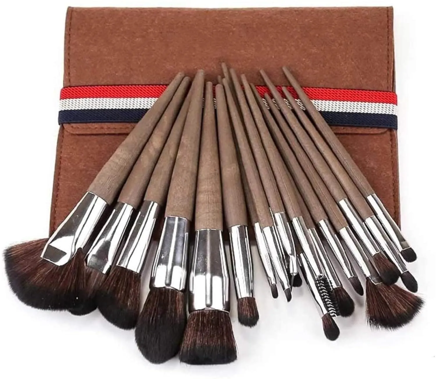 16pcs Soft Synthetic Fibers Hair Make Up Brushes Lip Eyelash Powder Blending Large Fan Brush Beige Essential Set (Color : B)