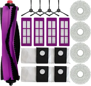 17 Pcs Accessories Kits for Eureka J15 Ultra Robot Vacuum Cleaner Replacement Parts, 1 Brush Roller 4 Side Brush 4 Filter 4 Mop Pad 4 Dust Bag