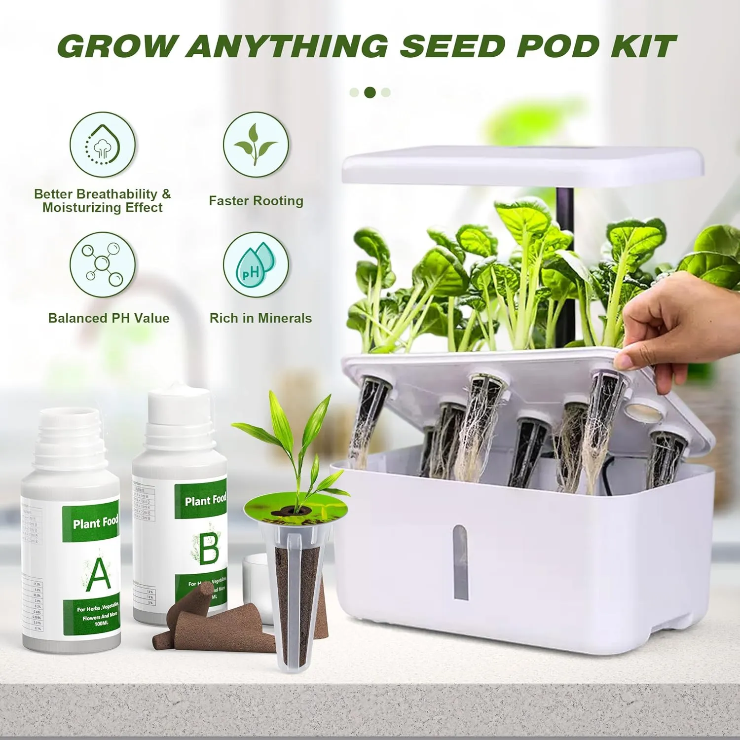 176 PCS Seed Pods Kit for Aerogarden, Grow Anything Kit for Indoor Garden Growing System, Hydroponics Supplies with Cup, 60 Grow Sponges, 60 Pod Labels, A&B Nutrient Plant Food, Basket Domes