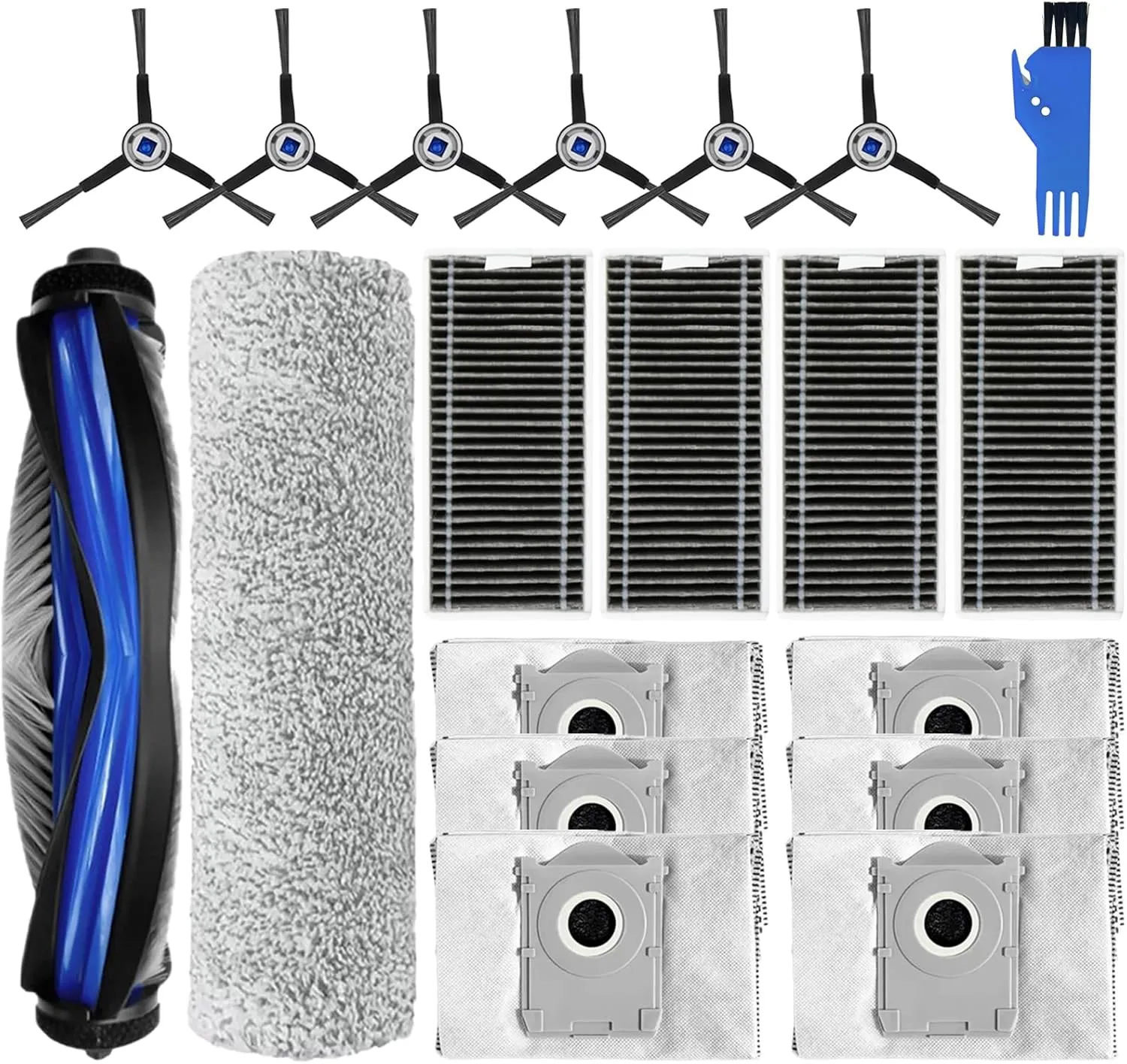 19Pcs Replacement Parts for Ecovacs Deebot X8 Pro Omni for Yeedi S14 Plus Vacuum Cleaner, 1 Main Brush, 1 Soft Brush, 6 Side Brush, 4 HEPA Filter, 6 Dust Bag