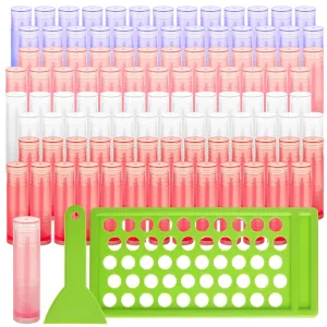 200 Pcs Lip Balm Tubes 5g Empty Plastic Lip Gloss Balm Containers with Filling Tray and Spatula, Clear Empty Chapstick Tubes for DIY Homemade Lipsticks, Solid Perfume, 4 Colors