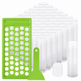 200Pcs Twist-up Lip Balm Tubes with Filling Tray and Spatula, 5.5ml (3/16 Oz) Empty Plastic Lip Gloss Balm Containers for DIY Homemade Chapsticks Lipsticks and Homemade Solid Perfume