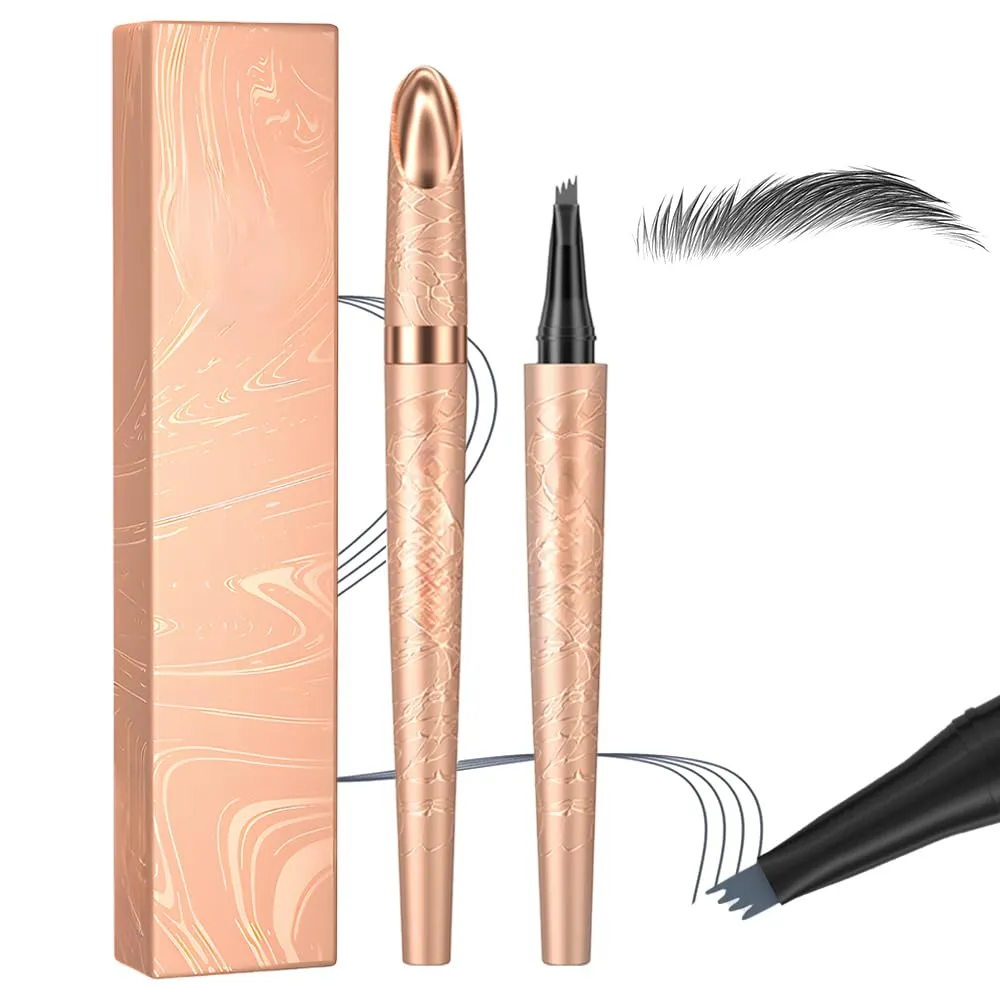 2025 New Microblading Eyebrow Pen, Waterproof Eyebrow Pencil, Eye Brow Pen with 4 Tip, Long-lasting Natural Eyebrow Makeup Fine Stroke Magic Eyebrow Pencil Stay on All Day (Gray)