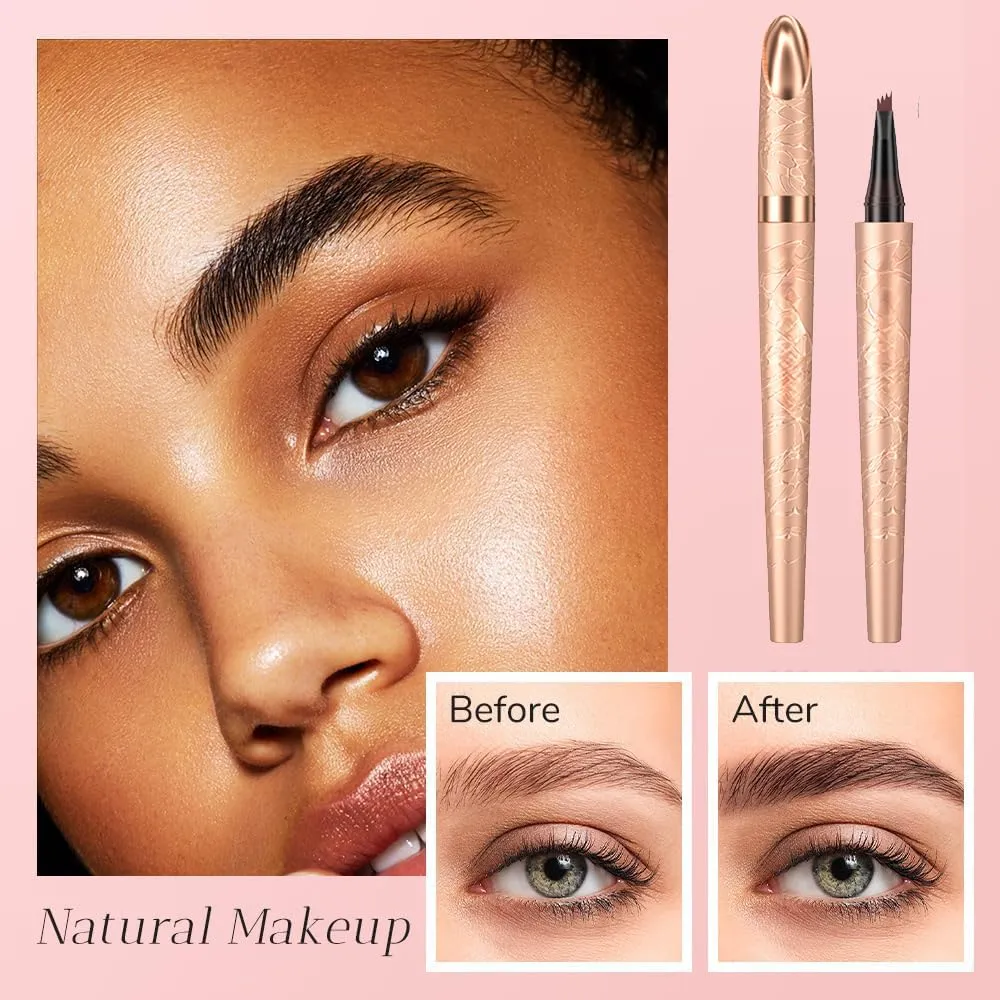 2025 New Microblading Eyebrow Pen, Waterproof Eyebrow Pencil, Eye Brow Pen with 4 Tip, Long-lasting Natural Eyebrow Makeup Fine Stroke Magic Eyebrow Pencil Stay on All Day (Gray)