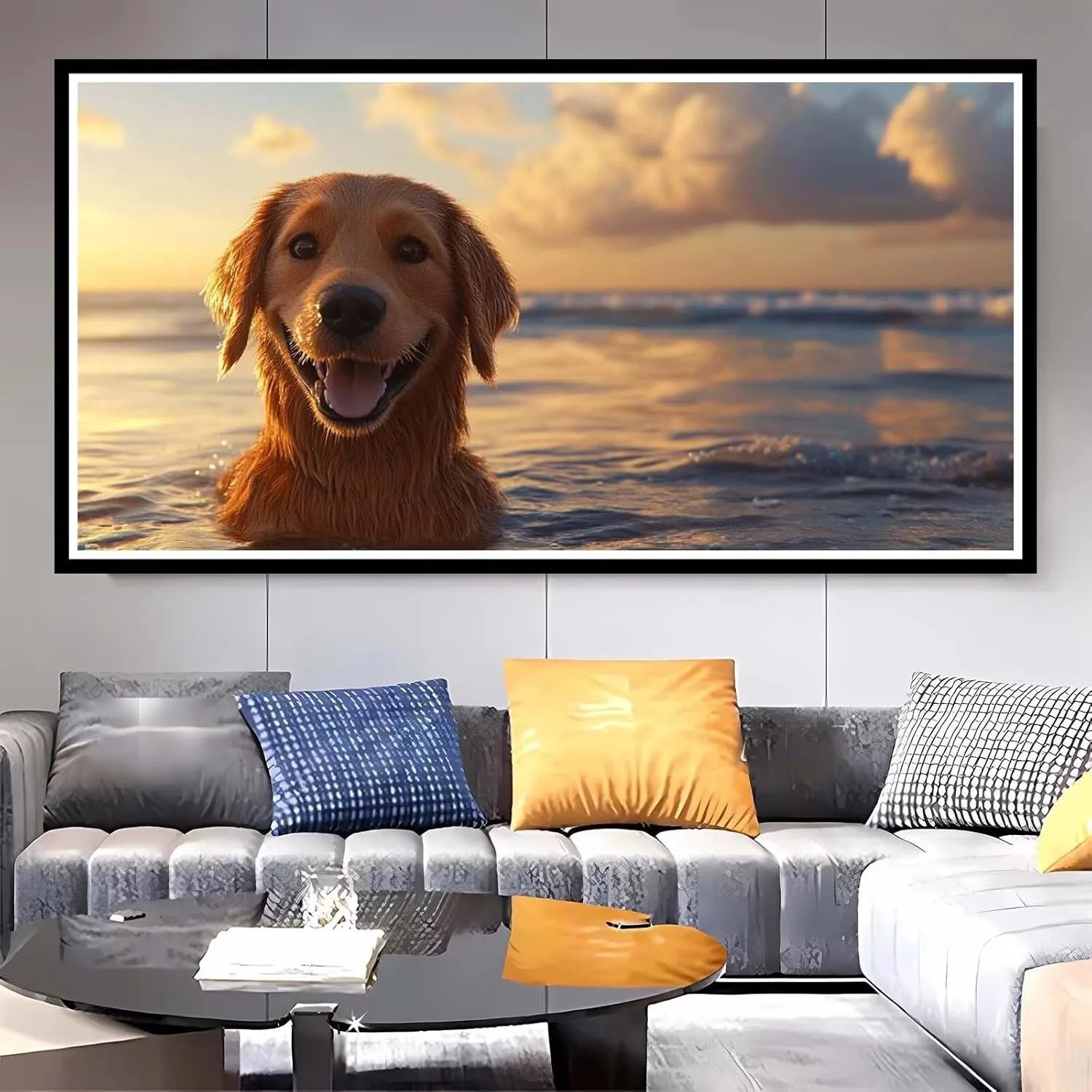 20x40cm Small Paint by Numbers Kit for Kids Dog Paint by Numbers Kit for Adults Lake，Easy DIY Oil Painting for Adults Crafts with Acrylic Pigment Brushes on Canvas，Women Gifts Room Wall Decor KL-751