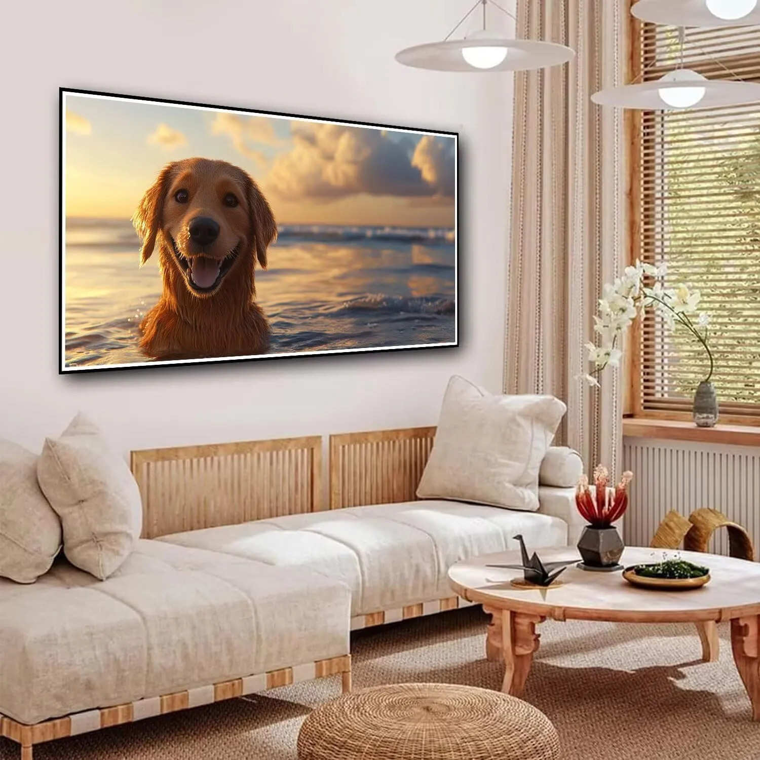 20x40cm Small Paint by Numbers Kit for Kids Dog Paint by Numbers Kit for Adults Lake，Easy DIY Oil Painting for Adults Crafts with Acrylic Pigment Brushes on Canvas，Women Gifts Room Wall Decor KL-751