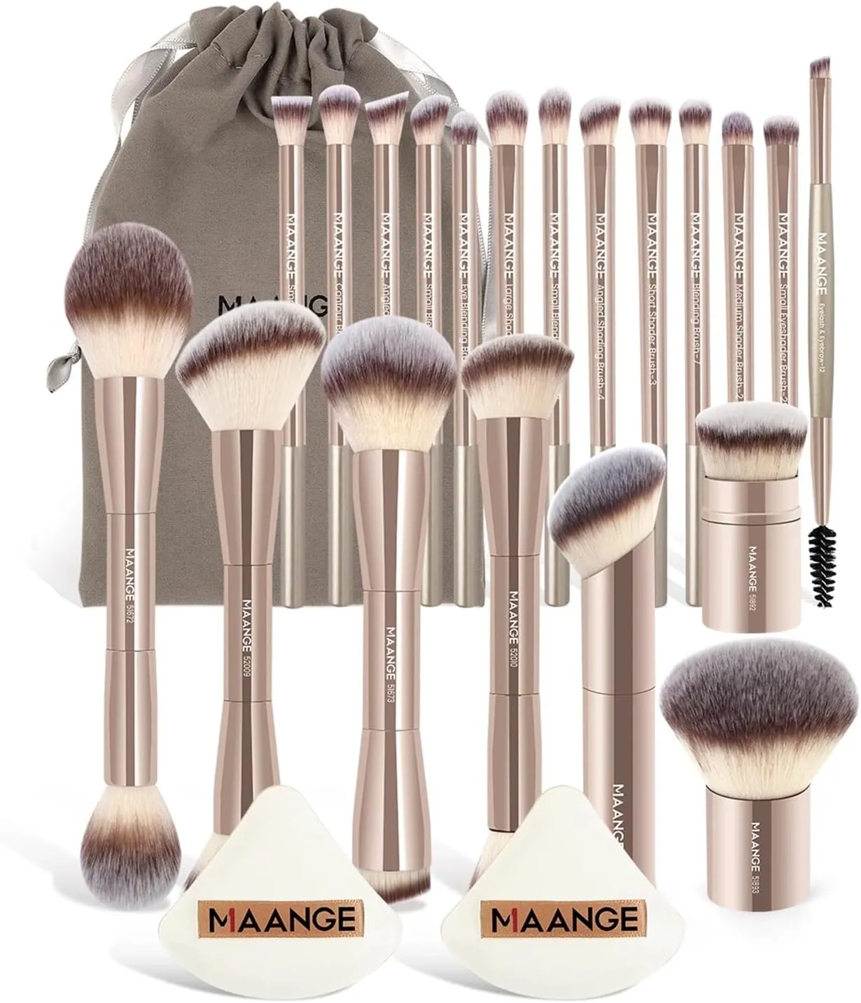 23pcs Makeup Tool Kit 20opcs Makeup Brushes Foundation Blush Concealing Eyeshadow Brush   Bag 2pcs AirCushion Puffs Gift(Golden Color)