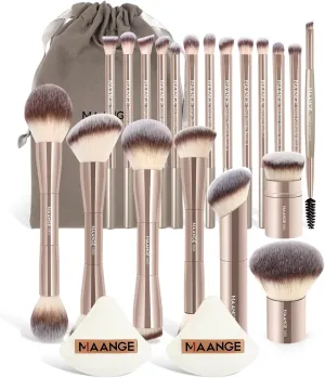 23pcs Makeup Tool Kit 20opcs Makeup Brushes Foundation Blush Concealing Eyeshadow Brush   Bag 2pcs AirCushion Puffs Gift(Golden Color)
