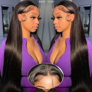 24 Inch Wear and Go Glueless Wigs Human Hair Pre Plucked Pre Cut 7X5 Straight Lace Front Wigs Human Hair Wigs for Women No Glue Hd Lace Front Closure Ready to Wear Wigs 220% Density Natural Black
