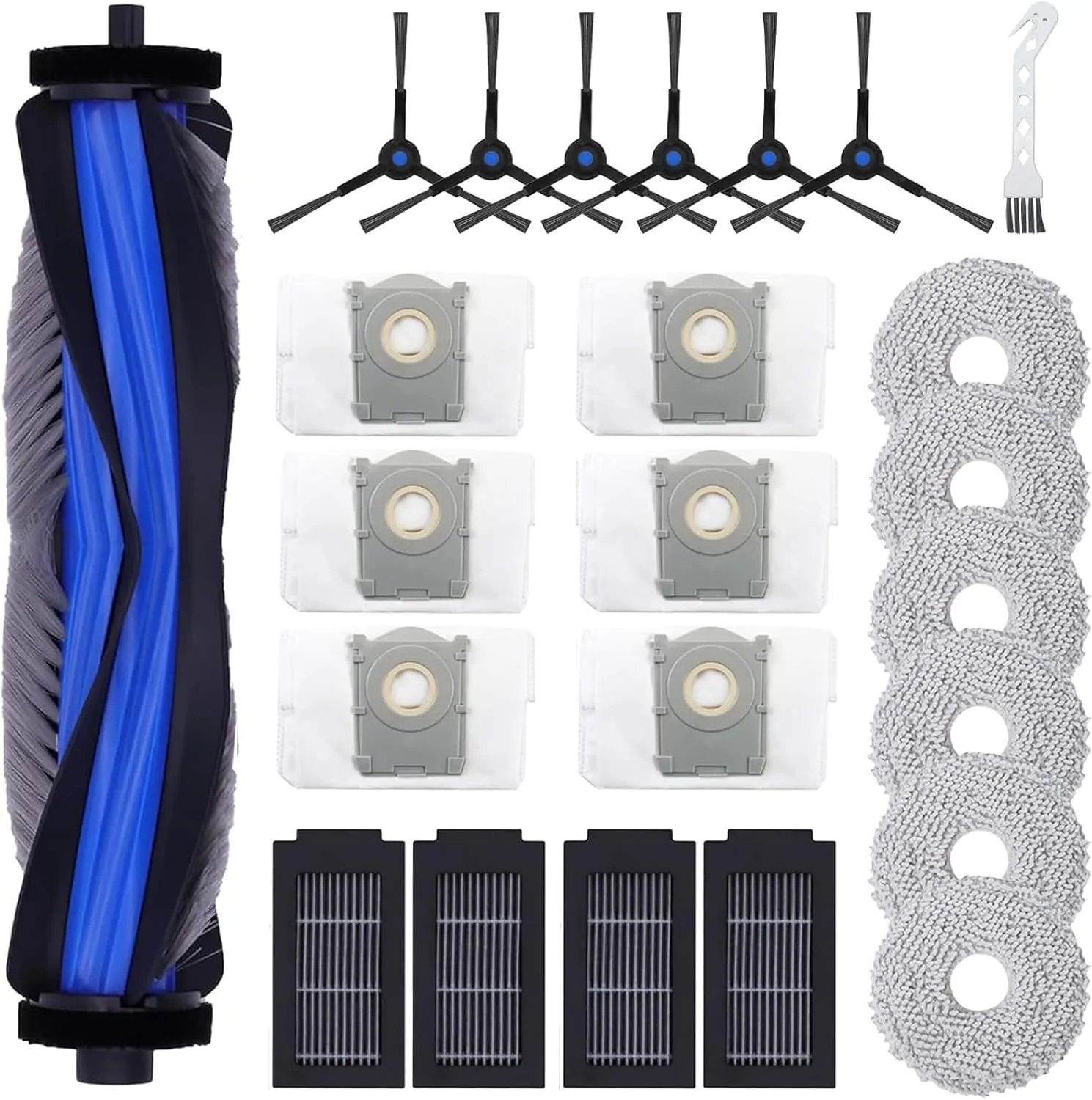 24 Pcs Accessories Kits for Ecovacs Deebot T50 Max /T50 Pro /T50 Omni /T50 Pro Omni Vacuum Cleaner, 1 Main Brush 4 HEPA Filter 6 Mop Pad 6 Dust Bag 6 Side Brush