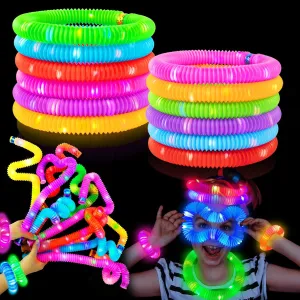 24 PCS Light Up Party Favors Supplies for Kids 4-8-12,Bulk Glow Sticks 4th of July Bracelet Necklace Accessories for Toddlers,Birthday Return Gifts Treats,Goodie Bag Stuffer Fillers for Boys Girls