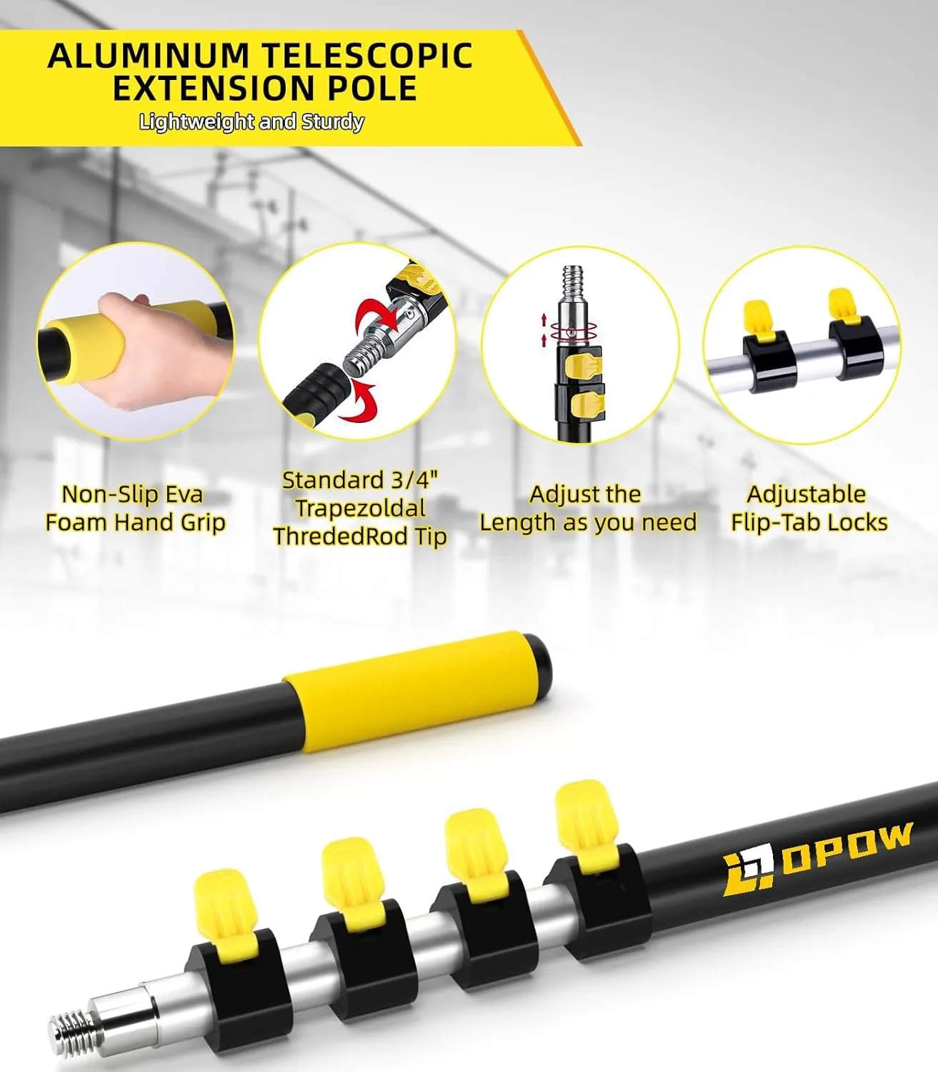 25 Foot High Ceiling Duster Kits with 5-18ft Heavy Duty Extension Pole, High Reach Duster for Cleaning,Microfiber Feather Duster,Cobweb Duster,Ceiling Fan Duster,Window Squeegee & Cleaner