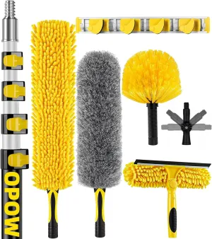 25 Foot High Ceiling Duster Kits with 5-18ft Heavy Duty Extension Pole, High Reach Duster for Cleaning,Microfiber Feather Duster,Cobweb Duster,Ceiling Fan Duster,Window Squeegee & Cleaner
