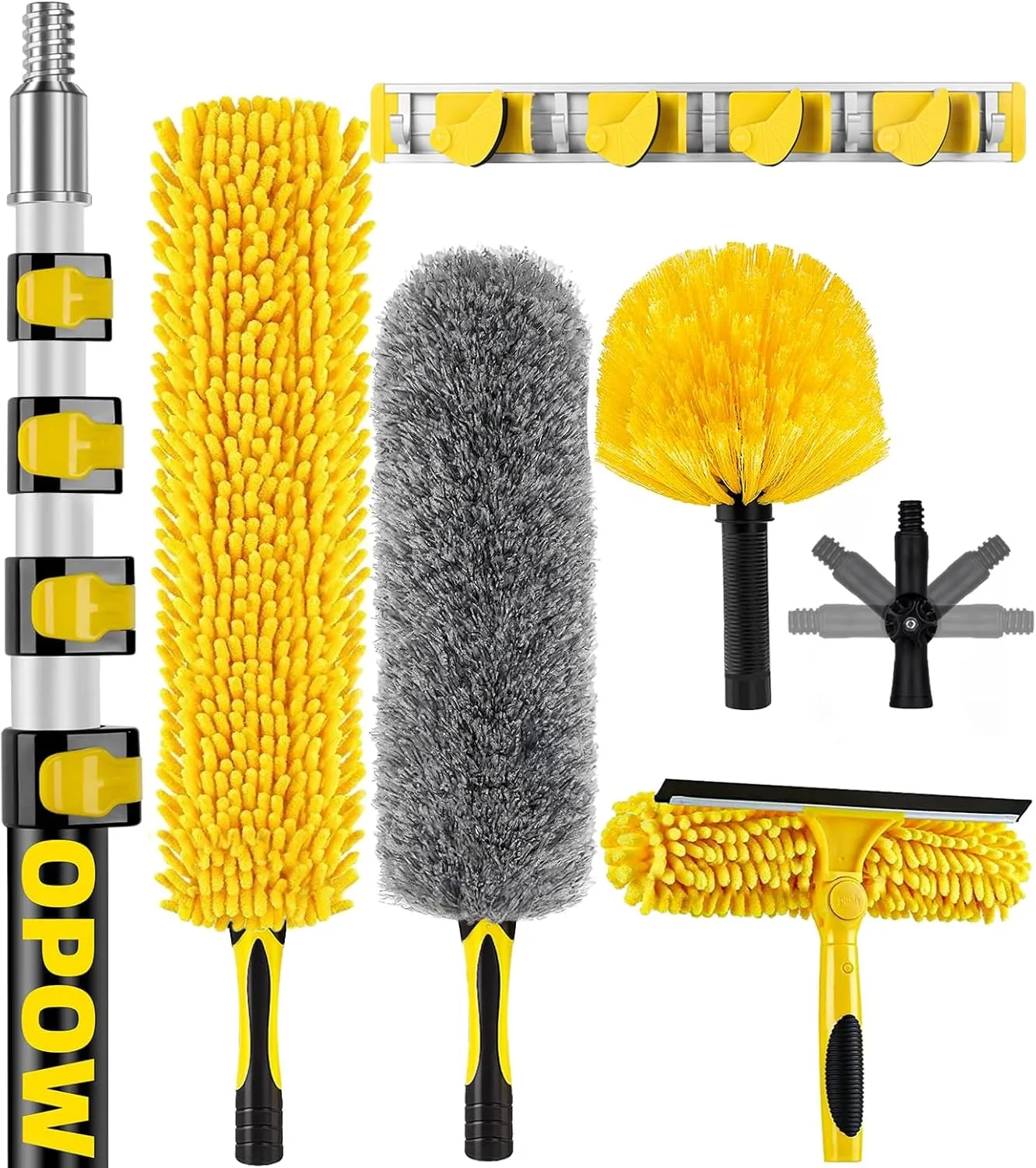 25 Foot High Ceiling Duster Kits with 5-18ft Heavy Duty Extension Pole, High Reach Duster for Cleaning,Microfiber Feather Duster,Cobweb Duster,Ceiling Fan Duster,Window Squeegee & Cleaner