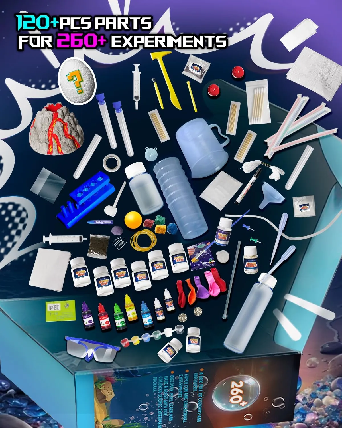 260  Science Experiments - Over 120 pcs Science Kits for Kids Age 5-7-9-12, Boys Girls Pre School Chemistry Set & STEM Learning Educational Toys, Birthday Gifts Christmas Stocking Stuffers for Kids
