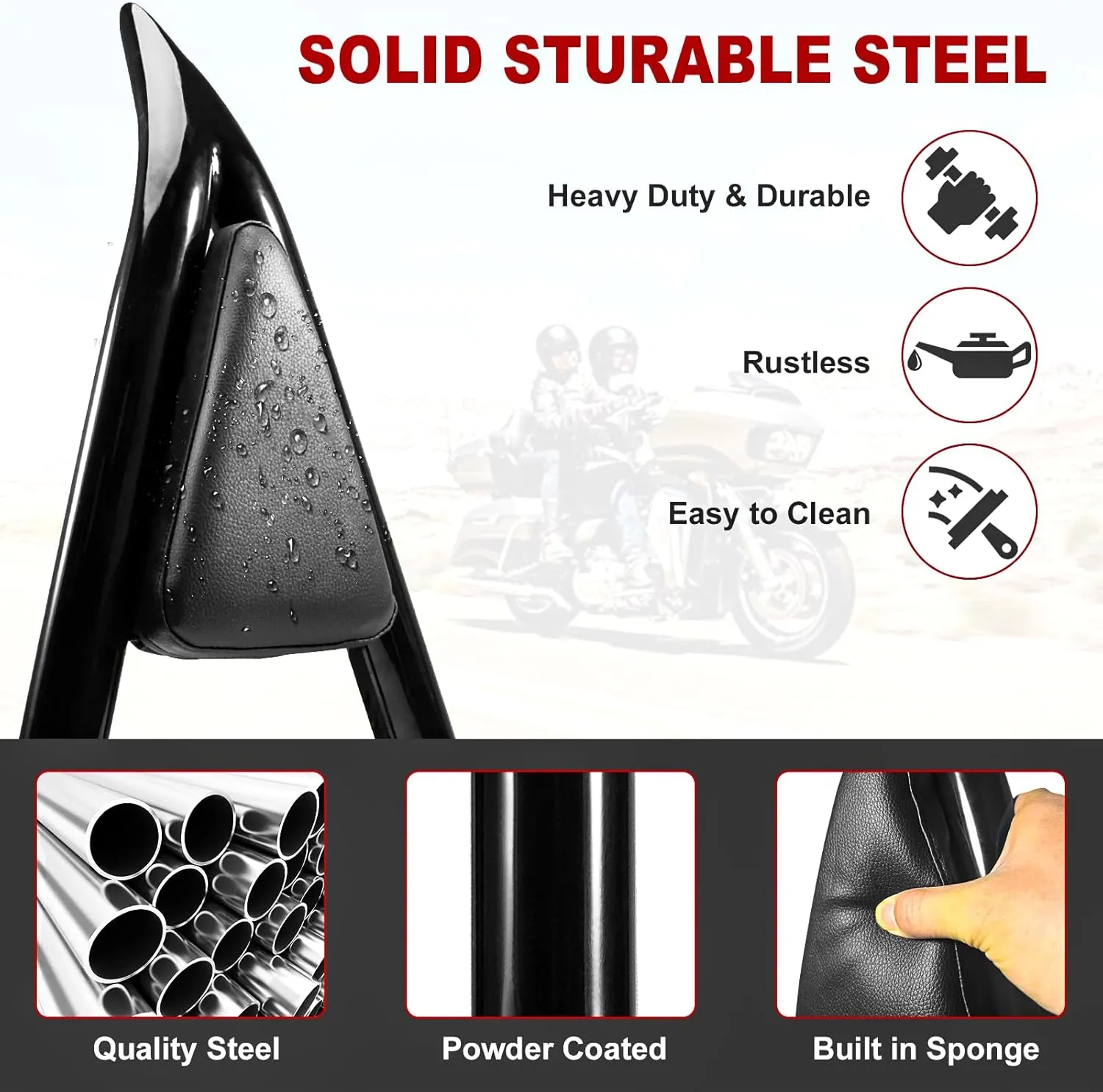 28" Tall Backrest Sissy Bar compatible with Harley Davidson Touring 2009-2025 Street Road Electra Glide Road King Ultra Limited, Detachable Rear Passenger Backrest Pad, Black