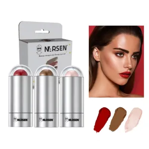 3-Pack Face Stick Set - Contour, Highlighter, and Blush Sticks, Creamy Texture, Beginner-Friendly, Natural Finish - for Cheeks and Lips